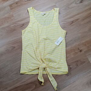 🔸️NWT Maison Jules Yellow & White Striped & Knotted Sleeveless Top Large
